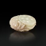 A white and brown jade 'lotus' carving, Qing dynasty, 18th century |  清十八世紀 白玉雙連同心