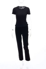 Black cashmere sweater and black velvet trousers