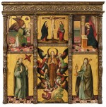 SPANISH SCHOOL, 16TH CENTURY | POLYPTYCH WITH THE CRUCIFIXION, THE ANNUNCIATION, SAINT FRANCIS, MAGDALENE AND SAINT CLARA