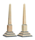 A Pair of Alabaster and Bleu Turquin Marble Obelisks, Modern
