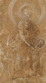 The Madonna and Child standing on a crescent moon