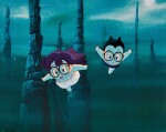 Arale and Obotchaman Swimming Animation Cel with Douga and Printed Background | 阿拉蕾和牛奶糖4號游泳賽璐璐，附線稿及印刷背景