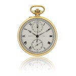 A YELLOW GOLD OPEN FACED CHRONOGRAPH WATCH WITH 60-MINUTE REGISTER, CIRCA 1910