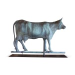 EXCEPTIONAL MOLDED FULL BODIED SHEET COPPER AND ZINC COW WEATHERVANE, FISKE AND CO., NEW YORK, CIRCA 1895