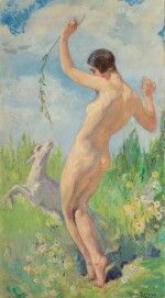 A nude woman in a landscape | Femme nue dans un champ