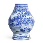 A large blue and white 'Daoist figural' vase, hu, Qing dynasty, Yongzheng period | 清雍正 青花道教人物故事圖壺