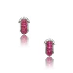 Pair of 'Mystery-Set' Ruby and Diamond Earclips