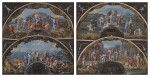 Double Fan-Shaped Scenes from Greco-Roman Mythology:   A) The Triumph of Bacchus and The Departure of Helen of Troy;   ﻿B) The Fountain of the Graces and Volumnia Imploring Coriolanus