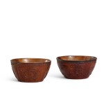 Two carved coconut shell cups, Qing dynasty, Kangxi period 清康熙 椰殼刻花小盃兩件
