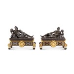 A pair of French bronzes of The River God Tiber and The River God Nile, 19th century, after the Antique 19th century marqueterie Boulle bases attributed to Pierre-François Henri Levasseur, dit Levasseur le Jeune