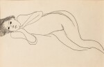 Femme nue de trois quarts vers la gauche étendue sur un canapé, main au menton (recto); Deux têtes d'homme de face dont un autoportrait présumé de Modigliani (verso)