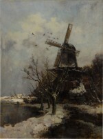 Windmill by a Stream in Winter