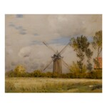 JEAN CHARLES CAZIN | A WINDMILL IN AN EARLY AUTUMN LANDSCAPE 