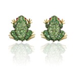 Pair of tsavorite garnet and ruby ear clips, 'Frogs', Michele della Valle