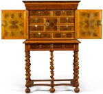 A William III oyster veneered olive wood and walnut cabinet-on-stand
