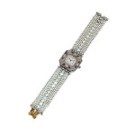 Montre bracelet de dame perles semence, rubis et diamants | Lady's seed pearl, ruby and diamond bracelet watch