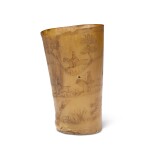 American Carved 'Hunting Party' Horn Beaker, Late 19th Century