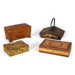 FOUR PENWORK BOXES, EARLY 19TH CENTURY