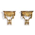 A pair of Louis XVI carved giltwood console tables, circa 1775, in the manner of Jean Charles Delafosse