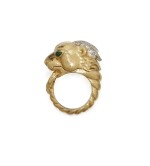 GOLD, DIAMOND AND EMERALD 'ESTÉE LAUDER LION' RING, DAVID WEBB