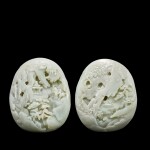 A pair of white jade boulders Qing dynasty, 18th – 19th century | 清十八至十九世紀 白玉觀瀑圖、臥鹿圖山子一對