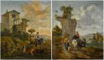 An Italianate landscape with village women; and an Italianate landscape with villagers
