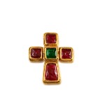 Frances Patiky Stein's Collection: Red and Green Gripoix and Golden Metal Chanel Brooch, Circa 1971-1981
