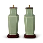 A PAIR OF CHINESE CELADON-GLAZED OCTAGONAL VASES, 19TH/20TH CENTURY
