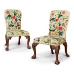 A PAIR OF GEORGE II CREWELWORK-UPHOLSTERED WALNUT SIDE CHAIRS, CIRCA 1740