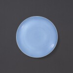A fine claire-de-lune-glazed saucer dish, Mark and period of Yongzheng | 清雍正 天藍釉撇口小盤 《大清雍正年製》款