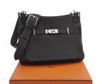 Black leather and palladium hardware handbag, Kelly Jypsiere, Hermès