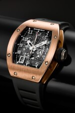 RM010 A PINK GOLD CURVED TONNEAU SEMI-SKELETONIZED AUTOMATIC CENTER SECONDS WRISTWATCH WITH DATE, CIRCA 2012