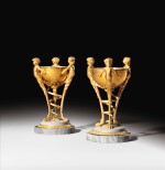 A PAIR OF LOUIS XVI STYLE GILT-BRONZE AND BLEU TURQUIN MARBLE ATHÉNIENNES, LATE 19TH CENTURY |  PAIRE D'ATHÉNIENNES EN BRONZE DORÉ ET MARBRE BLEU TURQUIN DE STYLE LOUIS XVI, FIN DU XIXE SIÈCLE
