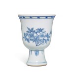 A blue and white 'floral' stem cup, Mark and period of Kangxi | 清康熙 青花花卉紋高足盃 《康熙年製》款