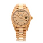 REFERENCE 1803 DAY-DATE A PINK GOLD AUTOMATIC WRISTWATCH WITH DAY, DATE AND BRACELET, CIRCA 1972