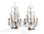 A pair of Louis XV style gilt-bronze cut-crystal and cut-glass girandoles | Paire de girandoles en bronze doré, cristal taillé et verres de style Louis XV