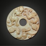 A jade 'chilong' bi disc, Qing dynasty | 清 玉雕螭龍紋璧