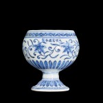 A rare blue and white 'floral' stem cup, Mark and period of Xuande | 明宣德 青花纏枝花卉紋豆 《大明宣德年製》款