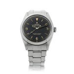 REFERENCE 1016 EXPLORER   A STAINLESS STEEL AUTOMATIC WRISTWATCH WITH EXCLAMATION POINT TROPICAL GILT GLOSSY CHAPTER RING DIAL AND ORIGINAL BRACELET, CIRCA 1963