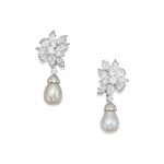 Pair of Cultured Pearl and Diamond Pendant-Earclips | 梵克雅寶 | 一對養殖珍珠及鑽石耳墜