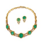 Bulgari | Gold, Emerald, Ruby and Diamond Necklace and Pair of Earclips  寶格麗 黃金鑲祖母綠、紅寶石及鑽石項鏈及耳環一對