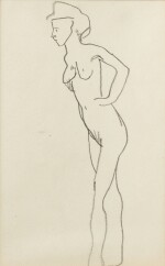 Femme nue debout de trois quarts vers la gauche, main à la hanche (recto); Femme nue debout de trois quarts vers la droite, main gauche près du corps, main droite en avant (verso)