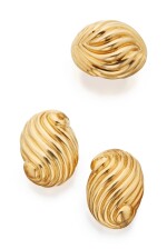 PAIR OF GOLD EARCLIPS AND RING, DAVID WEBB