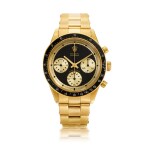 ROLEX |  COSMOGRAPH DAYTONA PAUL NEWMAN "JOHN PLAYER SPECIAL", REF 6264   AN EXTREMELY RARE AND OUTSTANDINGLY BEAUTIFUL YELLOW GOLD CHRONOGRAPH WRISTWATCH WITH BRACELET    CIRCA 1969