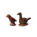 Two Manganese-Decorated Glazed Red Earthenware Birds, Pennsylvania, Early 19th Century
