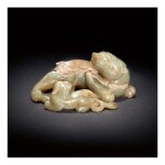 A PALE GRAY JADE 'MYTHICAL BEAST' GROUP,  SONG - MING DYNASTY