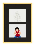 ONE PIECE BY TOEI ANIMATION 海賊王 by 東映動畫 | MONKEY D. LUFFY ANIMATION CEL AND SKETH (SET OF TWO) 莫奇·D·路飛手稿與草圖（兩件一組）