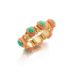 Gold, Coral and Chrysoprase Bracelet