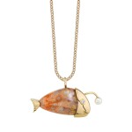 Orbicular jasper, cultured pearl and diamond pendant necklace, 'Lanternita'