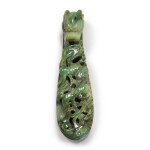 A spinach-green jade 'chilong' belt hook, Qing dynasty, 18th / 19th century